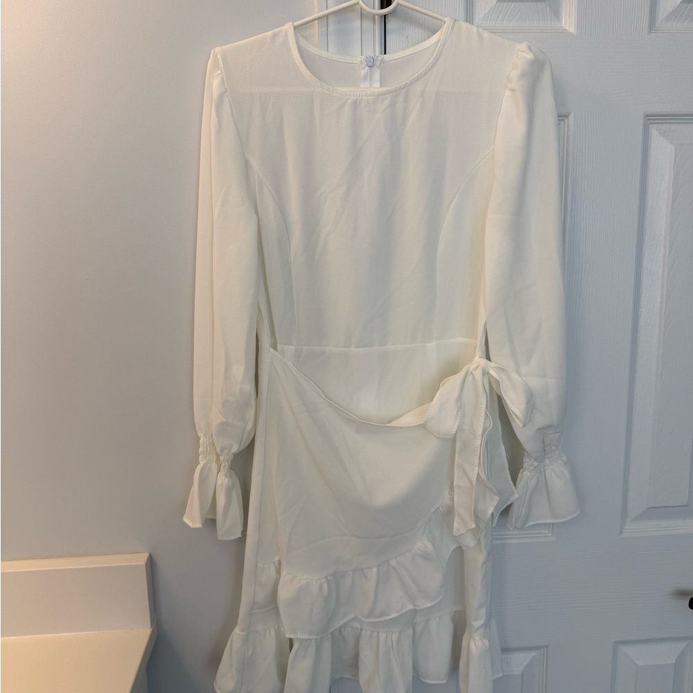 Beautiful Flattering White Ruffle Dress with Feminine Details